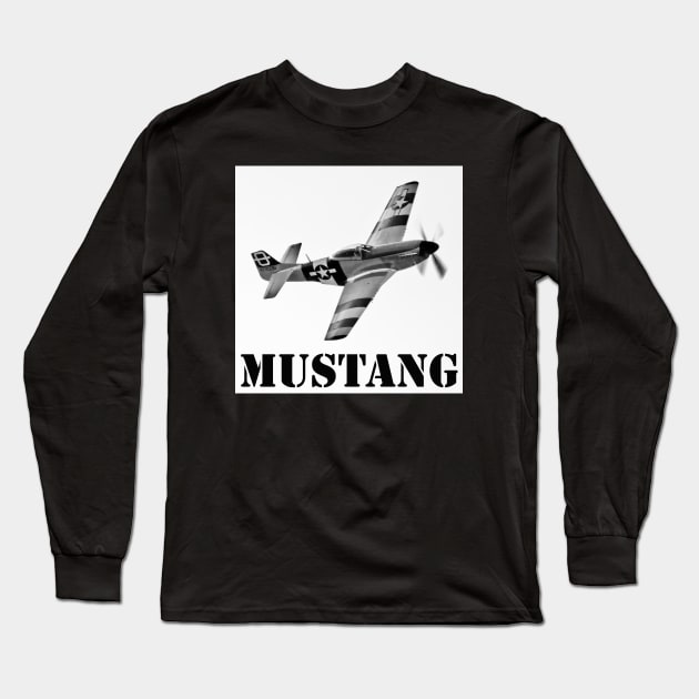 P51 Mustang - Black and White Long Sleeve T-Shirt by SteveHClark